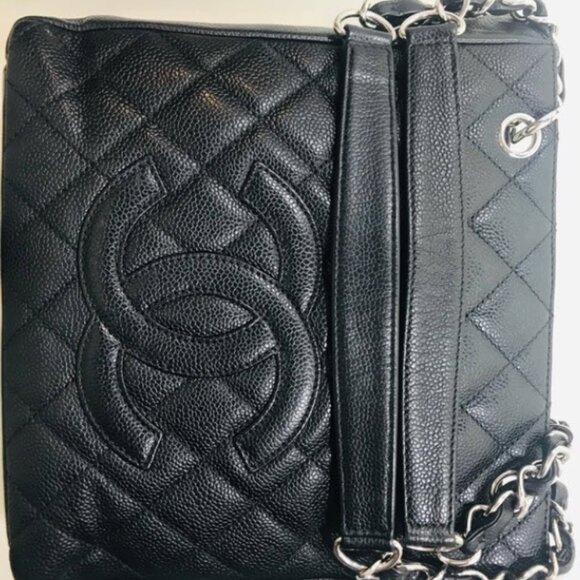 Chanel Petite Qulited Caviar Black Leather Shopping Tote with Silver Hardware - Picture 6 of 8